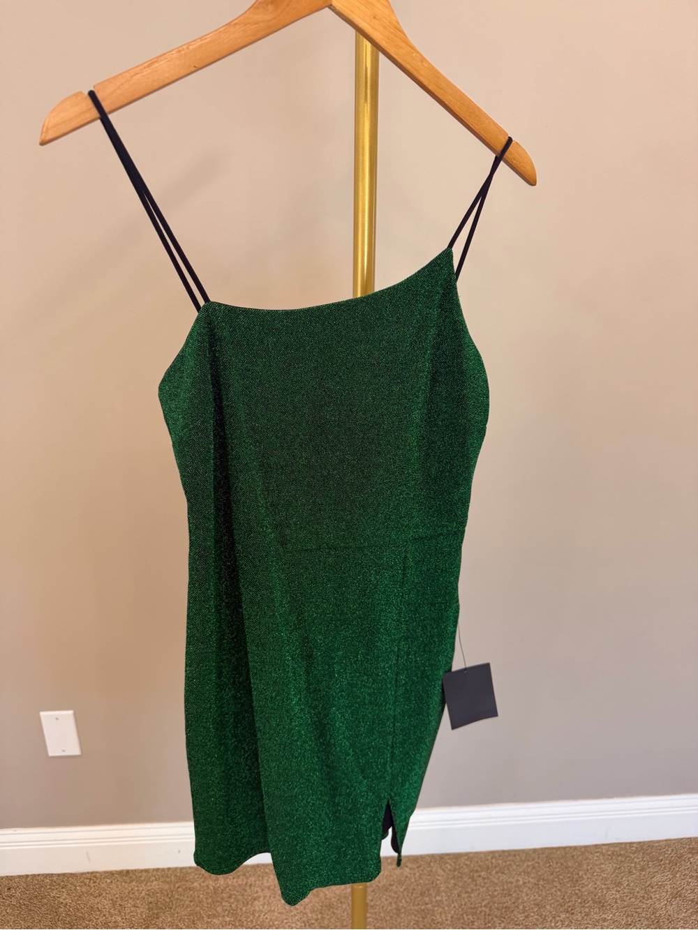 Emerald Green Sparkle Slip Dress with Spaghetti Straps